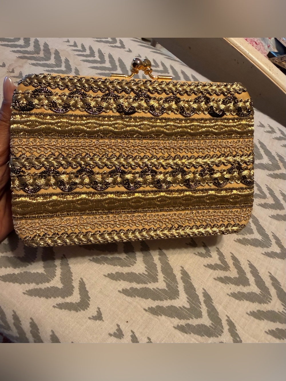 Vintage Gold Embroidered and Braided Evening Clutch